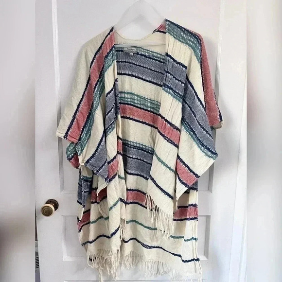 WORLD MARKET KNIT KIMONO SHAWL CARDIGAN STRIPED ONE SIZE LIKE NEW - Picture 1 of 6